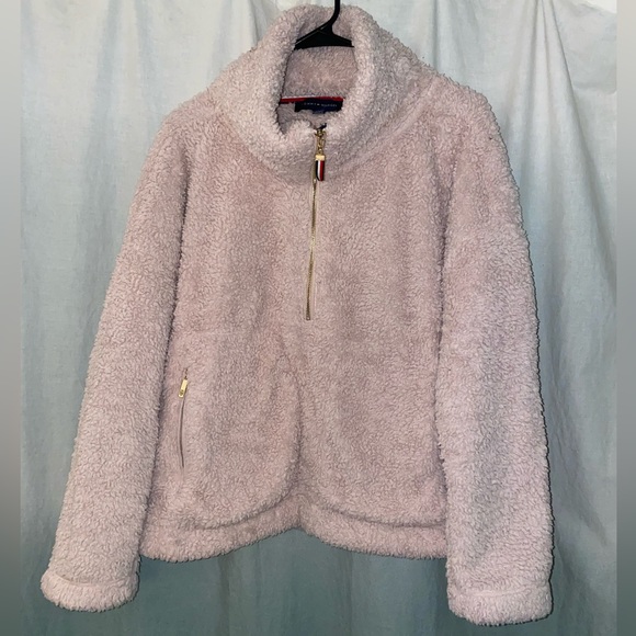 Tommy Hilfiger Pink Sherpa Pullover 1/2 Zip - Picture 1 of 6